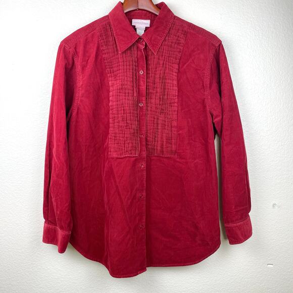 Jones New York Womens Top Sz XL Corduroy Button Up Tuxedo Western Boho Artsy Red - Picture 1 of 8